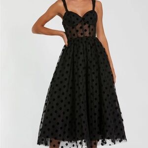 Mac Duggal Black Tiered Sweetheart Midi Dress